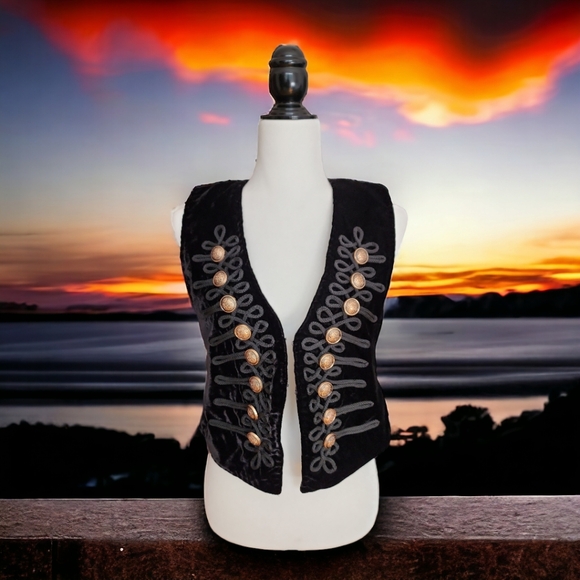 FREE PEOPLE Decorated Officer Black Vest - Picture 2 of 16
